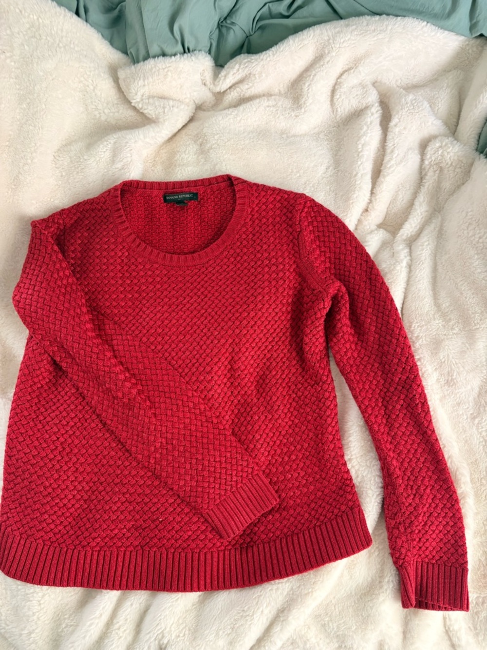 Womens Red Knit Crewneck Sweater